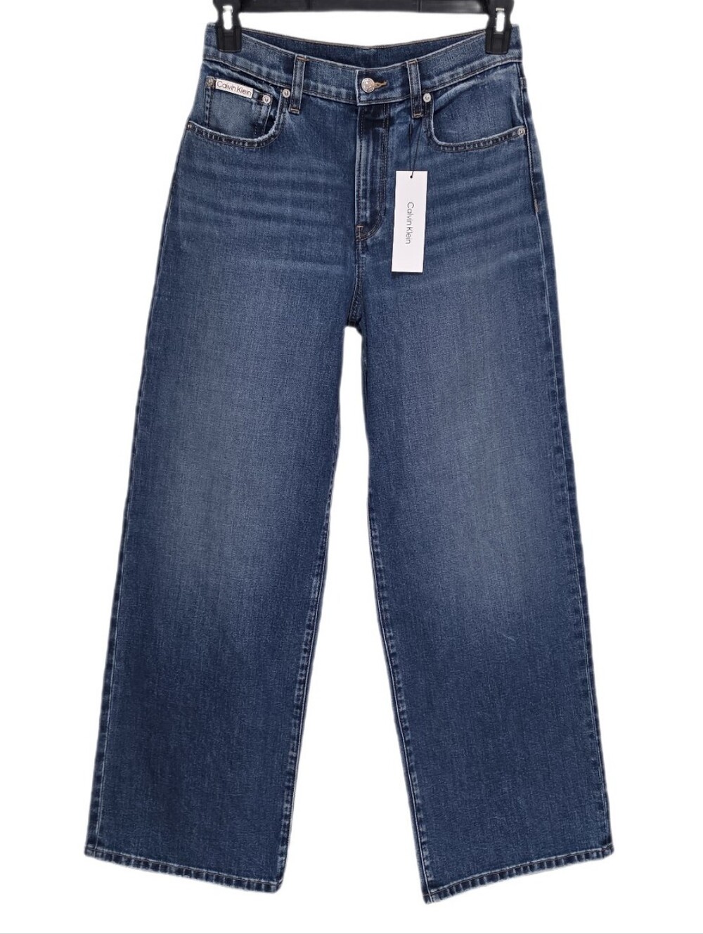 Calvin Klein Women's High Rise All Season Wide Leg Jeans Stretch Washed Blue 28